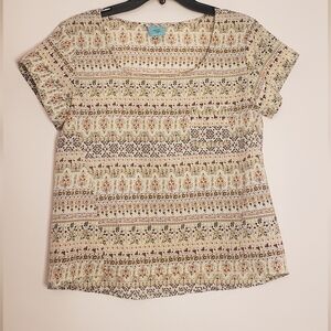 h.i.p. Cream and Brown Boxy Blouse with Geometric Patterns 🤍